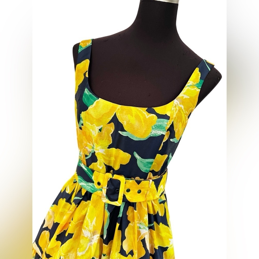 Hutch Anthropologie Alice Yellow Floral Midi Fit & Flare Cocktail Dress Womens 4 - Picture 7 of 12